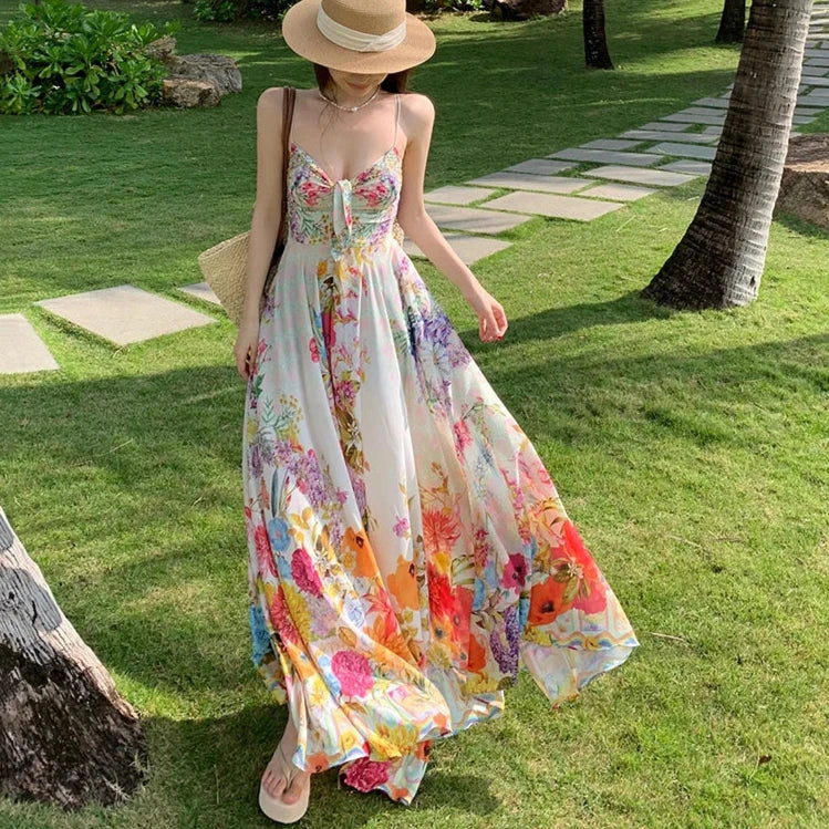 Summer Floral Print Boho Maxi Dress