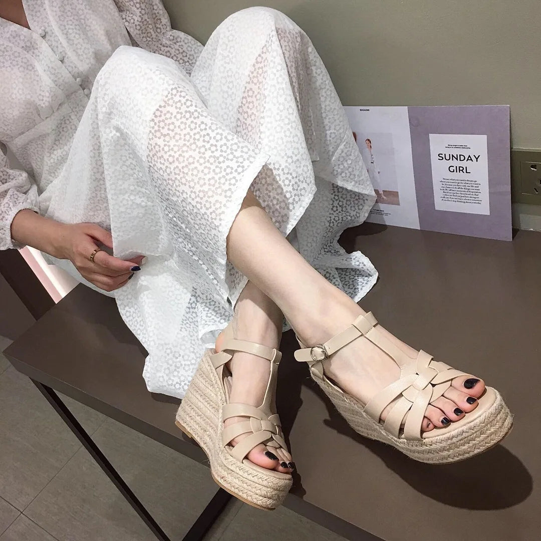 Straw Platform Wedge Shoes