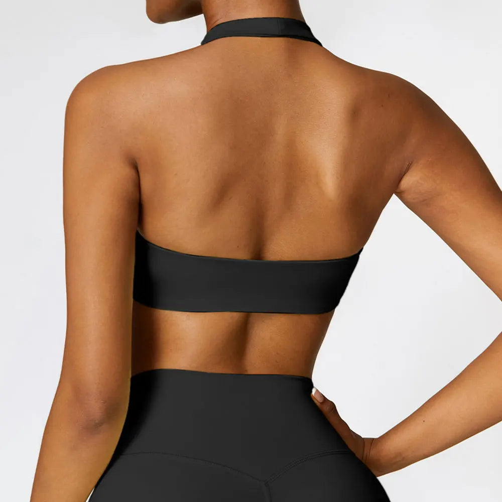 Solid Halter Backless Sport Bra